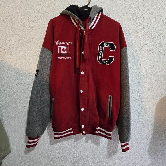 Canadian Vintage Red & Grey Varsity Jacket Size XL Tall Canada Embroidered - Picture 10 of 11